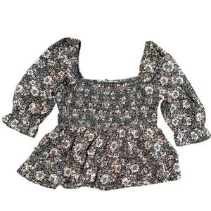American‎ Eagle Smocked Peplum w/ Ruffles 3/4 Sleeve Sz S Cottage Gardencore